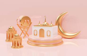 Realistic 3d islamic ramadan ornament background with mosque and islamic decoration