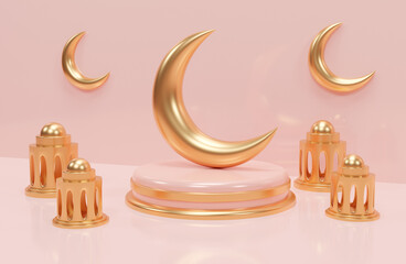 Realistic 3d islamic ramadan ornament background with mosque and islamic decoration