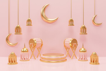 Realistic 3d islamic ramadan ornament background with mosque and islamic decoration