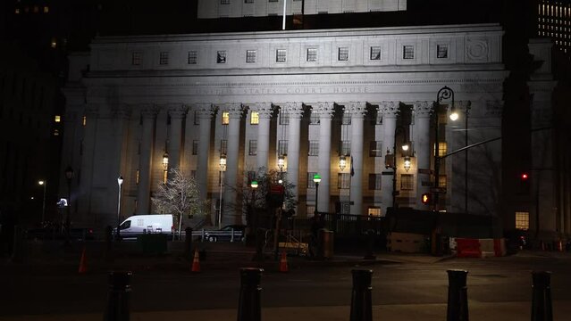 Illuminated Courthouse in New York at Night