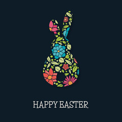 Easter bunny with colourful flowers. Vector