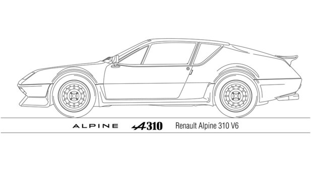 Renault Alpine A310 V6 silhouette outlined on the white background, illustration