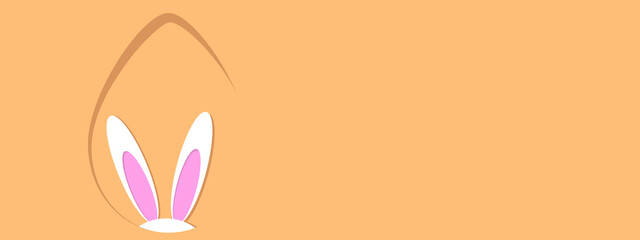 Bunny ears protruding from the egg. Template for invitation, advertising banner, poster, sale advertisement, postcard and so on. Easter composition. Easter. Simple composition. Banner.