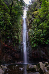 A long exposure shot of the waterfalls on Levada das 25 fontes in Madeira