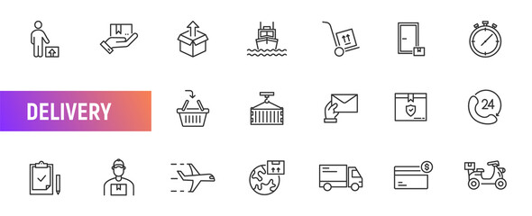 Ship delivery box line icon. Transport cargo vector package freight order shipment thin outline service icon