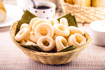 sprinkle biscuit in straw basket, typical Brazilian snack, afternoon coffee