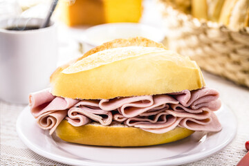 bread with ham, typical Brazilian snack from cafeteria and bakeries, breakfast