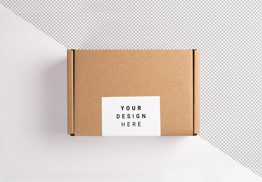 Cardboard Package Brown Box with Editable Top Label on Customizable Background