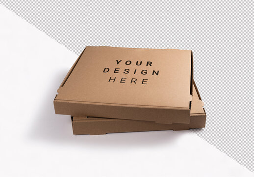 Two Cardboard Brown Pizza Box with Editable Top on Customizable Background