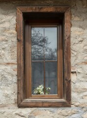 Old wooden window with a flower