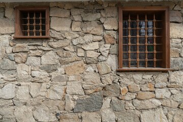 Fototapeta na wymiar Stone wall with two windows