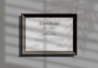 Certificate on Wall Mockup