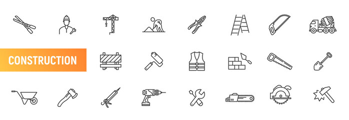 House building construction line icon. Vector home repair builder pictogram house door toilet measure paint sign