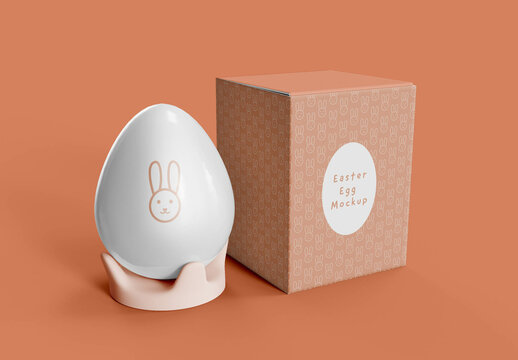 Isolated Easter Egg with Box Mockup