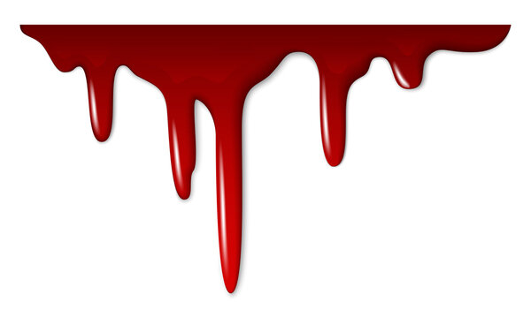 Realistic red liquid drip. Dripping blood, spilled ketchup or ink, horizontal border, halloween decoration element, vector isolated illustration © Olena