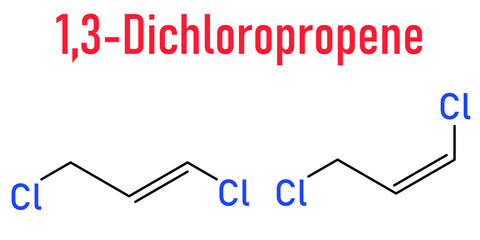 1,3-dichloropropene (dichloropropene) pesticide molecule. Skeletal formula.