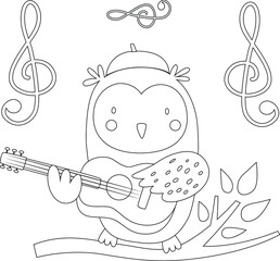 Cute Animal Coloring pages for Kids with Musical Instrument