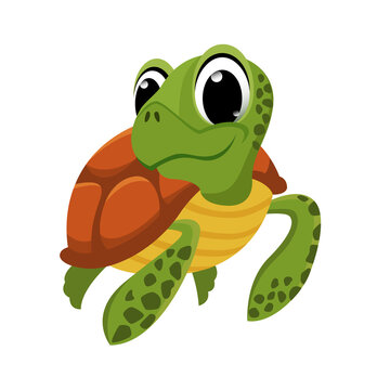 Sea turtle character in cartoon style. Image of a cute turtle. sea animal, reptiles