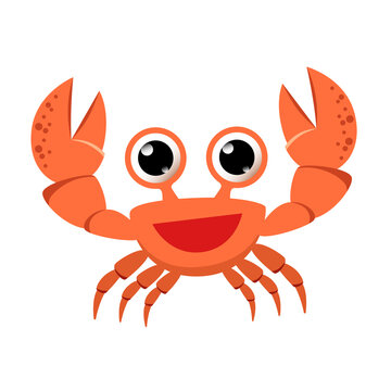 Sea crab character in cartoon style. Image of a cute crab. Marine animal, crustaceans