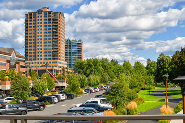 The public parking lot and park at McEuen Park in downtown Coeur d'Alene, Idaho, with the McEuen...