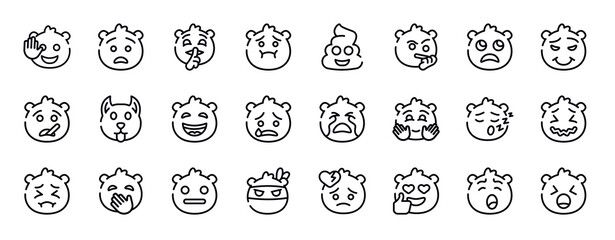 emoji thin line icons collection. emoji editable outline icons set. slightly frowning emoji, proud ill dog laughing cry stock vector.