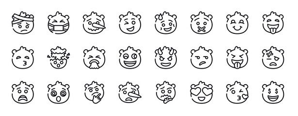 emoji thin line icons collection. emoji editable outline icons set. blushing emoji, tongue out kissing with closed eyes exploding head disgusted weird stock vector.
