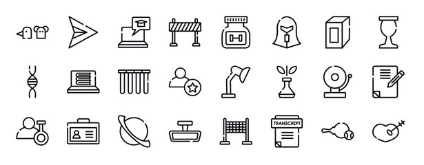 literature thin line icons collection. literature editable outline icons set. juice box, sports and competition, genetic, e-learning, tubes, novice stock vector. - obrazy, fototapety, plakaty