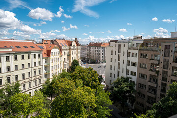 Fototapeta na wymiar Typical buildings of Prague. View from the water reservoir tower