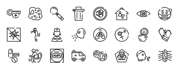 thin line icons collection. editable outline icons set. eye, sick, antiviral, difficulty brea, nurse, sneezing stock vector.