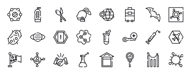 thin line icons collection. editable outline icons set. bat, pandemic, bacteria, mask, attention, social stock vector.