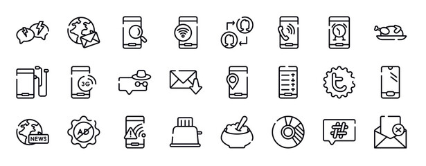 email thin line icons collection. email editable outline icons set. phone alarm, thanksgiving, mobile phone with auriculars, , anonymous message, receiving email stock vector.