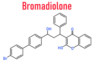 Bromadiolone rodenticide molecule (vitamin K antagonist). Skeletal formula.