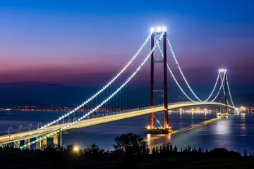 Foto op Canvas 1915 Canakkale Bridge in Canakkale, Turkey. World's longest suspension bridge opened in Turkey. Turkish: 1915 Canakkale Koprusu. Bridge connect the Lapseki to the Gelibolu. © resul