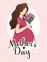 Vector greeting card happy mother's day. pregnancy and motherhood