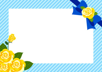 バラとリボンのしましま背景ヨコ水色