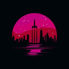 Vector illustration of future cityscape at night
