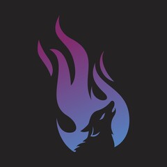 Fire icon vector illustration and wolf head silhouette