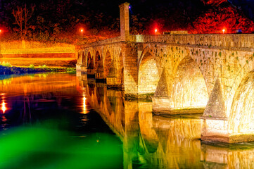 Aerial view over famous Mehmed Pasha Sokolovic Bridge in Visegrad, Bosnia and Herzegovina.