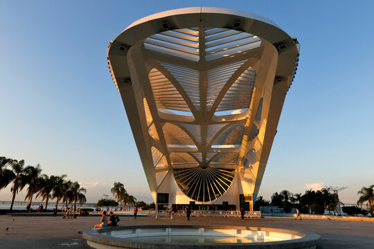 Museum of Tomorrow view, designed by Spanish architect Santiago Calatrava, at Maua Square, is a popular tourist attraction in Rio de Janeiro, Brazil