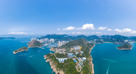 Aerial view of Ocean Park and  Aberdeen, the theme park in Hong Kong - obrazy, fototapety, plakaty
