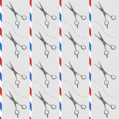Classic barber pattern, barbershop scissors background template, vintage haircut flag pole vector illustration design