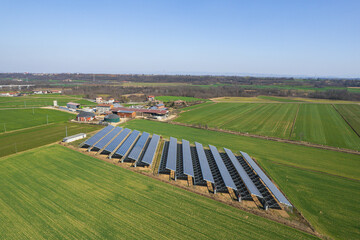 Agricultural landscape with solar panels in Italy