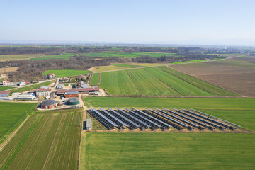 Agricultural landscape with solar panels in Italy
