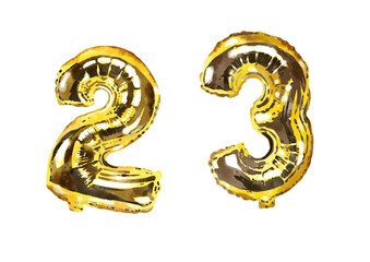 Set of watercolor golden foil balloons in shape of ten numerals . Hand drawn party stuff, decorative elements, isolated on white