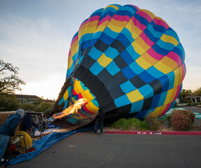 Hot air balloon being inflated 