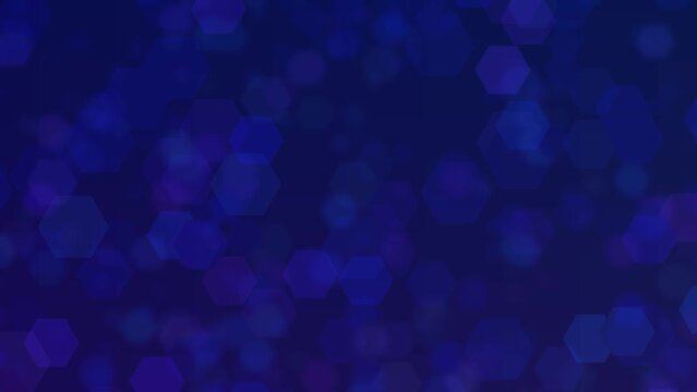 Motion graphics. Dark blue abstract background with hexagon shaped bokeh patten