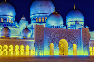 Night view to The Sheikh Zayed Grand Mosque in Abu Dhabi.