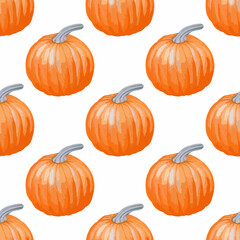 Watercolor vector illustration of seamless pattern with pumpkins