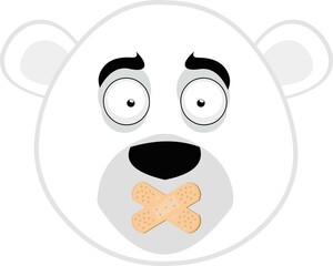 Vector illustration of the face of a cartoon polar bear with adhesive bands on his mouth