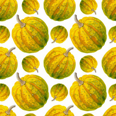 Watercolor vector illustration of seamless pattern with pumpkins